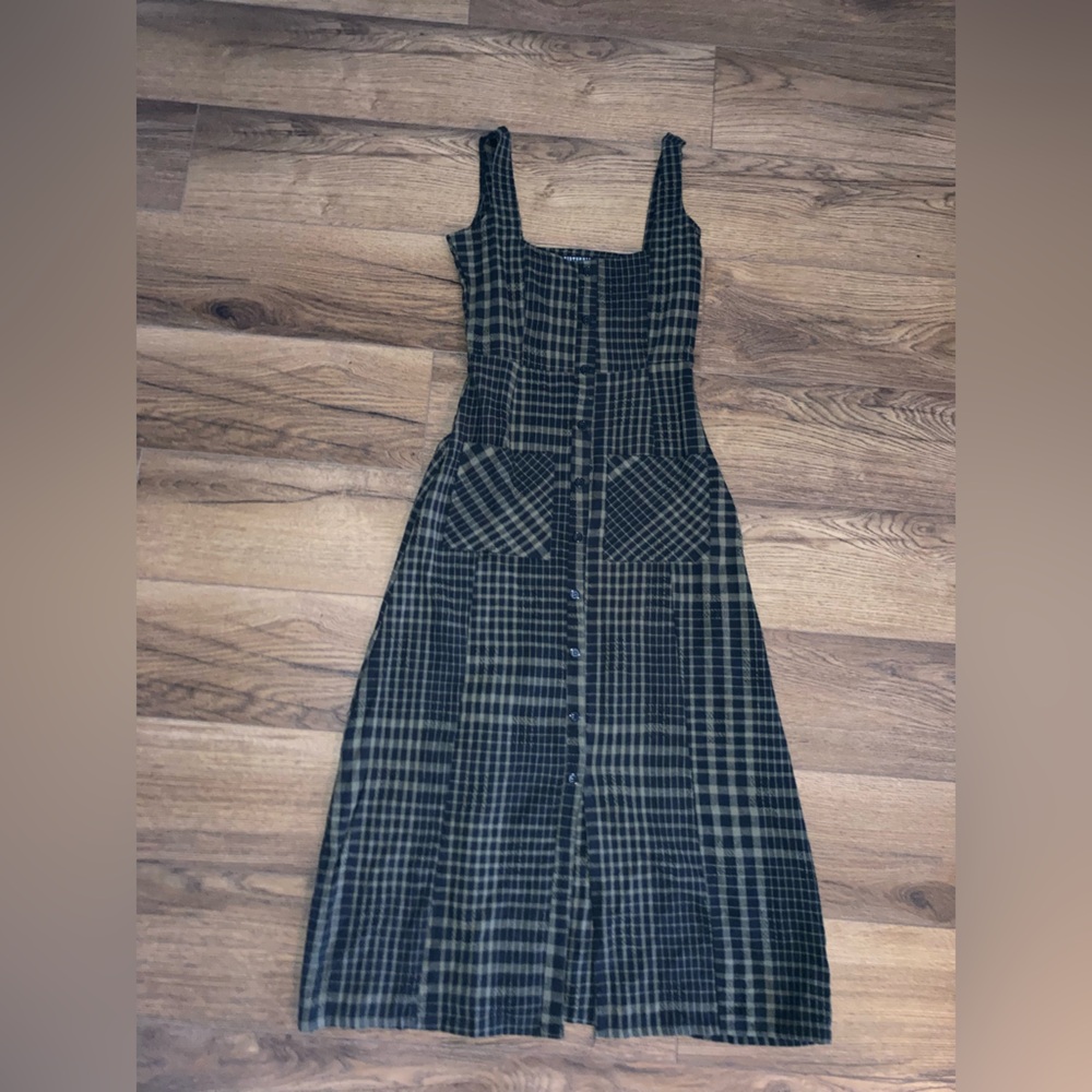 Disturbia women’s Plaid Button-Front Pinafore Dress in green & Black size 4
